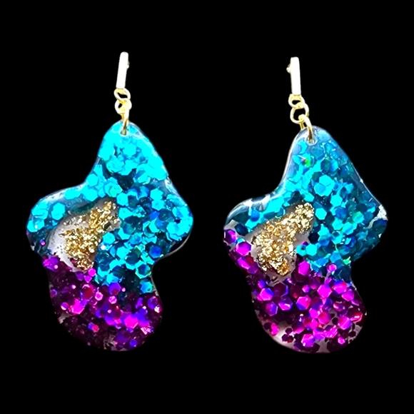 Handmade Purple and Turquoise Geode Resin Earrings - Picture 2 of 2